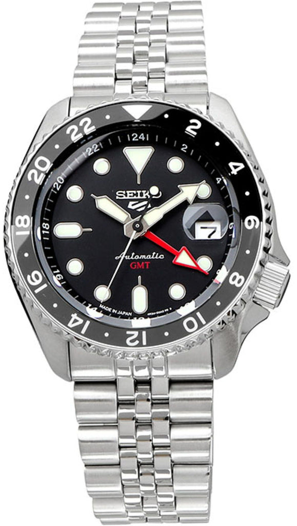 Seiko 5 Sports Automatic GMT Black Dial Silver Steel Strap Watch For Men - SSK001K1 - Image 5